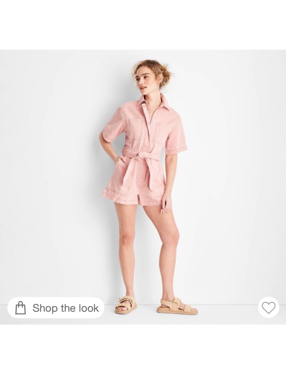 NWT Pink Target Future Collective Short-Sleeve Utility Romper Denim